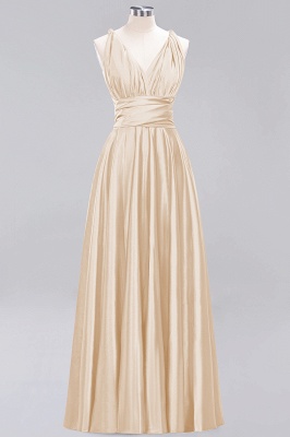 Simple A-Line V-Neck Sleeveless Floor Length Convertible Bridesmaid Dress with Ruffles_14