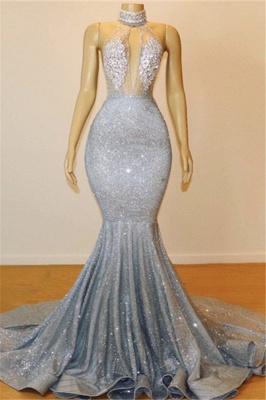 Mermaid Halter Sleeveless Floor-Length Prom Dress_1