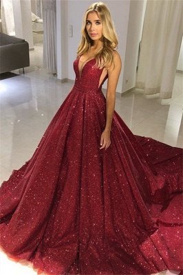 Fashion A-Line Straps Sleeveless V-Neck Floor-Length Prom Dress_1