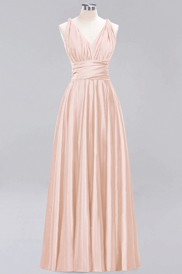 Simple A-Line V-Neck Sleeveless Floor Length Convertible Bridesmaid Dress with Ruffles_5