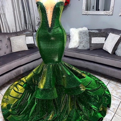 Зеленые платья для выпускного Русалка с оборками Ruffles | Сексуальные аппликации возлюбленной длинные вечерние платья_2