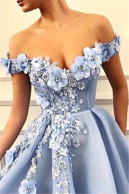 Elegant Off-The-Shoulder Flower Appliques Sleeveless A-Line Prom Dress_2