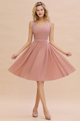 Lace V-neck Long Short Homecoming Dresses with Belt | Sexy Sleeveless V-back Pink Knee length Cocktail Dress_8