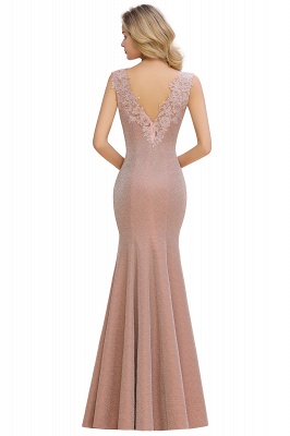 Sparkly Deep V-neck Long Evening Dresses | Elegant Flowers Neck Sleeveless Pink Floor-length Formal Dress_6