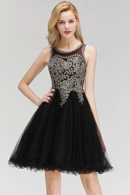 Cute Crew Neck Puffy Homecoming Dresses with Lace Appliques | Beaded Sleeveless Open back Black Teens Dress for Cocktail_9