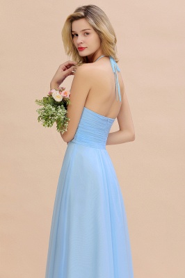 Stylish Sky Blue Halter Soft Chiffon Bridesmaid Dress Aline Evening Swing Dress_57