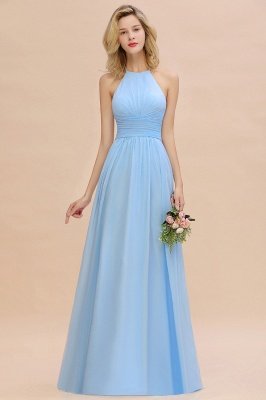 Stylish Sky Blue Halter Soft Chiffon Bridesmaid Dress Aline Evening Swing Dress_54