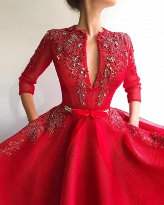 Красное Пром Платье с Блестками и Блестками | Длинное платье для выпускного с длинными рукавами и аппликациями_2