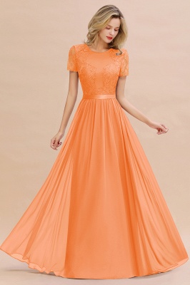 Retro Chiffon Lace Scoop Short-Sleeves Online Bridesmaid Dress_15