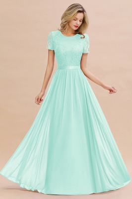 Retro Chiffon Lace Scoop Short-Sleeves Online Bridesmaid Dress_36