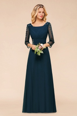 3/4 Sleeves Aline Long Bridesmaid Dress Rhinestone Floor Length evening Dress_6