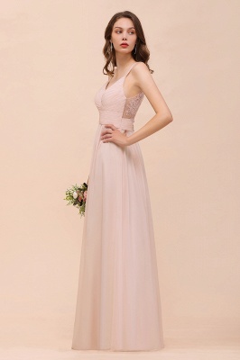 Stylish Pearl Pink V-Neck Bridesmaid Dress Chiffon Aline Evening Maxi Dress_8