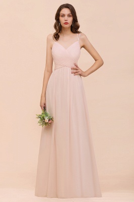 Stylish Pearl Pink V-Neck Bridesmaid Dress Chiffon Aline Evening Maxi Dress_1