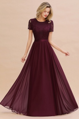 Retro Chiffon Lace Scoop Short-Sleeves Online Bridesmaid Dress_47