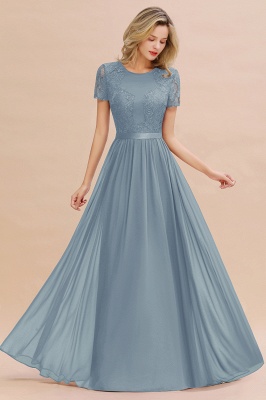 Retro Chiffon Lace Scoop Short-Sleeves Online Bridesmaid Dress_40