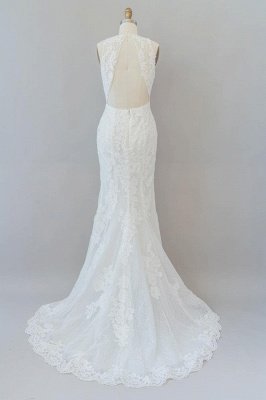 Hochgeschlossene Brautkleider im Meerjungfrau-Stil aus weißer Spitze_3