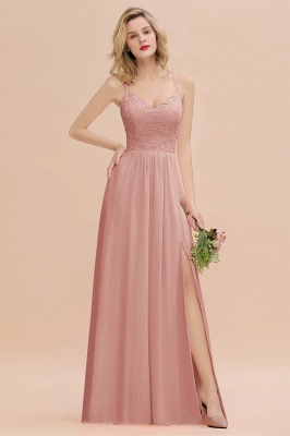 Sweetheart Aline Lace Party Dress Sleeveless Bridesmaid Dress with Side Slit_50