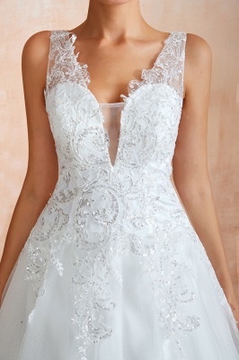 Carly | Sexy Pluging V-neck Ball Gown Wedding Dress with Chapel Train, Affordable Bridal Gowns with see-through Lace Back_3
