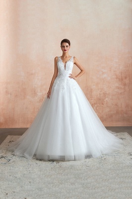 Carly | Sexy Pluging V-neck Ball Gown Wedding Dress with Chapel Train, Affordable Bridal Gowns with see-through Lace Back_10