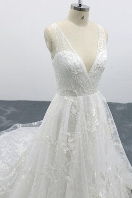 White Sweetheart Lace A-line princess Court Train Wedding Dress_7