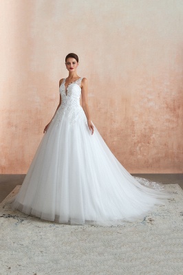 Carly | Sexy Pluging V-neck Ball Gown Wedding Dress with Chapel Train, Affordable Bridal Gowns with see-through Lace Back_9