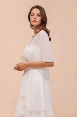 White Sweetheart Sleeveless Chiffon Knee Length Wedding Dress with Cape_9