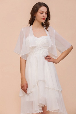 White Sweetheart Sleeveless Chiffon Knee Length Wedding Dress with Cape_5