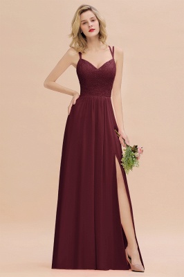 Sweetheart Aline Lace Party Dress Sleeveless Bridesmaid Dress with Side Slit_10