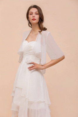 White Sweetheart Sleeveless Chiffon Knee Length Wedding Dress with Cape_4