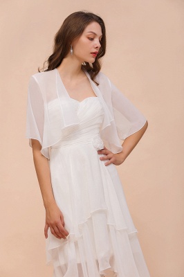 White Sweetheart Sleeveless Chiffon Knee Length Wedding Dress with Cape_8