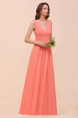 Coral V-Neck Aline Bridesmaid Dress Sleeveless Wedding Guest Dress_9