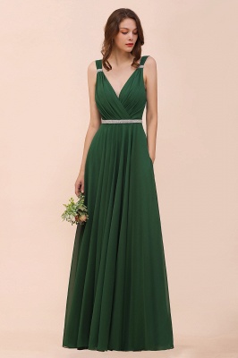Sleeveless V-Neck Aline Bridesmaid Dress Long Banquet Dress_5
