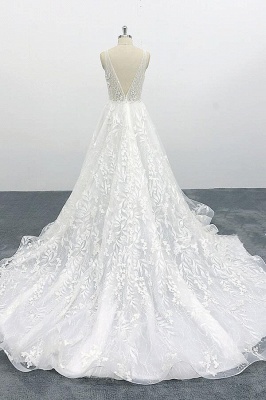 White Sweetheart Lace A-line princess Court Train Wedding Dress_3