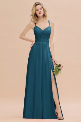 Sweetheart Aline Lace Party Dress Sleeveless Bridesmaid Dress with Side Slit_27