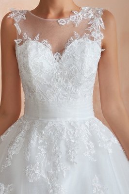Каин | Белое свадебное платье с иллюзией и кружевными аппликациями, V-образный вырез без рукавов Дешевые свадебные платья онлайн_5