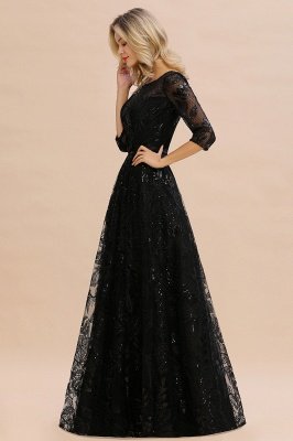 Acacia | Scoop neck Long Sleeves Black Prom Dresses with Sparkly Floral Designs_8