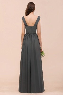 Grey Cap Sleeves 100D Chiffon Long Evening Dress with Side Slit_3
