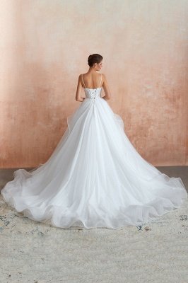 Camille | Robe de mariée robe blanche boule pas cher avec train de la Chapelle, Spaghetti Strap See-through Lace up robes de mariée à vendre_5