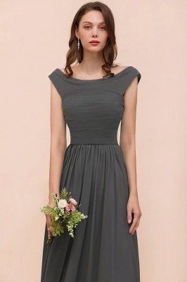 Grey Cap Sleeves 100D Chiffon Long Evening Dress with Side Slit_8