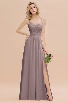 Sweetheart Aline Lace Party Dress Sleeveless Bridesmaid Dress with Side Slit_37