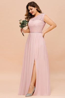 One shoulder Lace Aline Evening Dress Pink Bridesmaid Dress with Side Slit_8