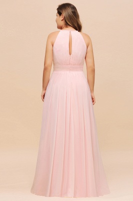 Vestido de invitado de boda con cuello halter rosa de talla grande Vestido de dama de honor de gasa sin mangas Aline_3