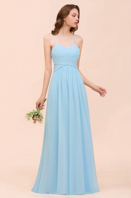 Sky Blue Sweetheart Chiffon Long Bridesmaid Dress Aline Wedding Party Dress with Straps_5