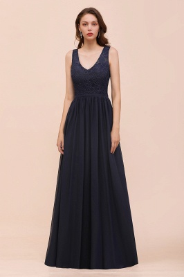 Elegant Aline Sleeveless Long Evening Dress V-Neck Chiffon Bridesmaid Dress_1