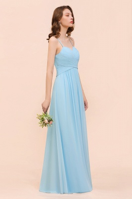 Sky Blue Sweetheart Chiffon Long Bridesmaid Dress Aline Wedding Party Dress with Straps_7