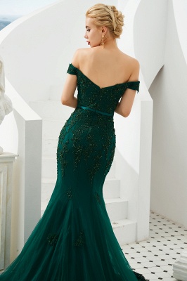 Harvey | Emerald green Mermaid Tulle Prom dress with Beaded Lace Appliques_7