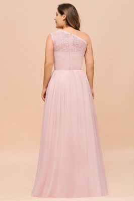One shoulder Lace Aline Evening Dress Pink Bridesmaid Dress with Side Slit_3