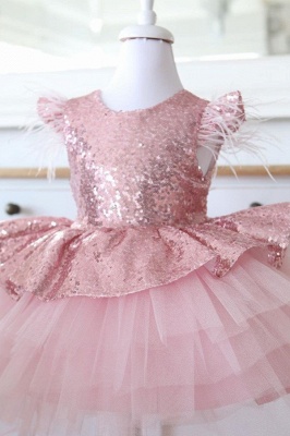 Lovely Sequins Flower Girl Dresses with Bowknot | Hi-Lo Cap Sleeves Little Girls Pageant Dresses_1
