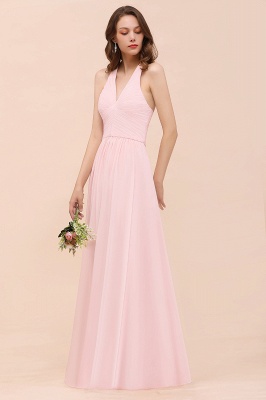 Rosa schlichtes Brautjungfernkleid mit V-Ausschnitt Aline Chiffon Hochzeitsgastkleid_7