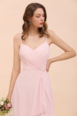 Spaghetti Straps Pink Chiffon Wedding Party Dress Sleeveless Long Bridesmaid Dress_7